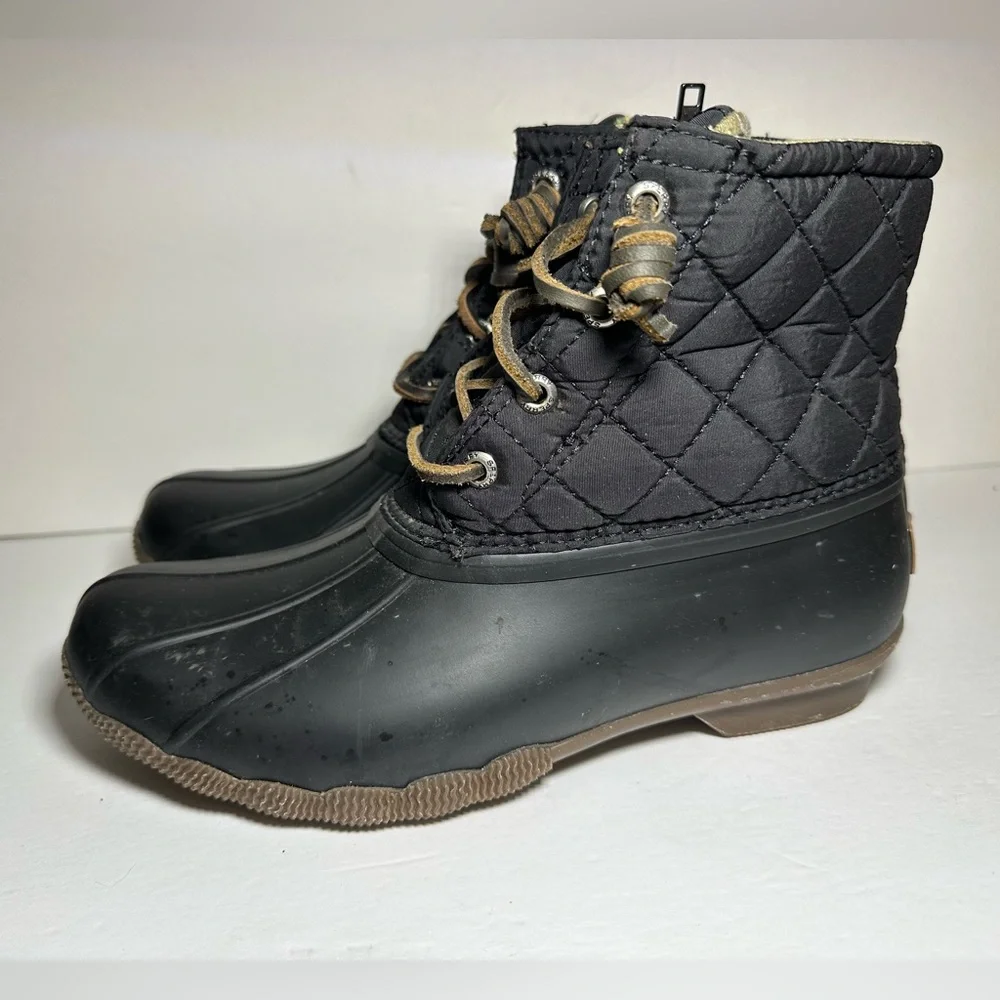 Sperry Womens Saltwater Quilted Duck Black Waterproof Rain Boots STS94063 Size 6